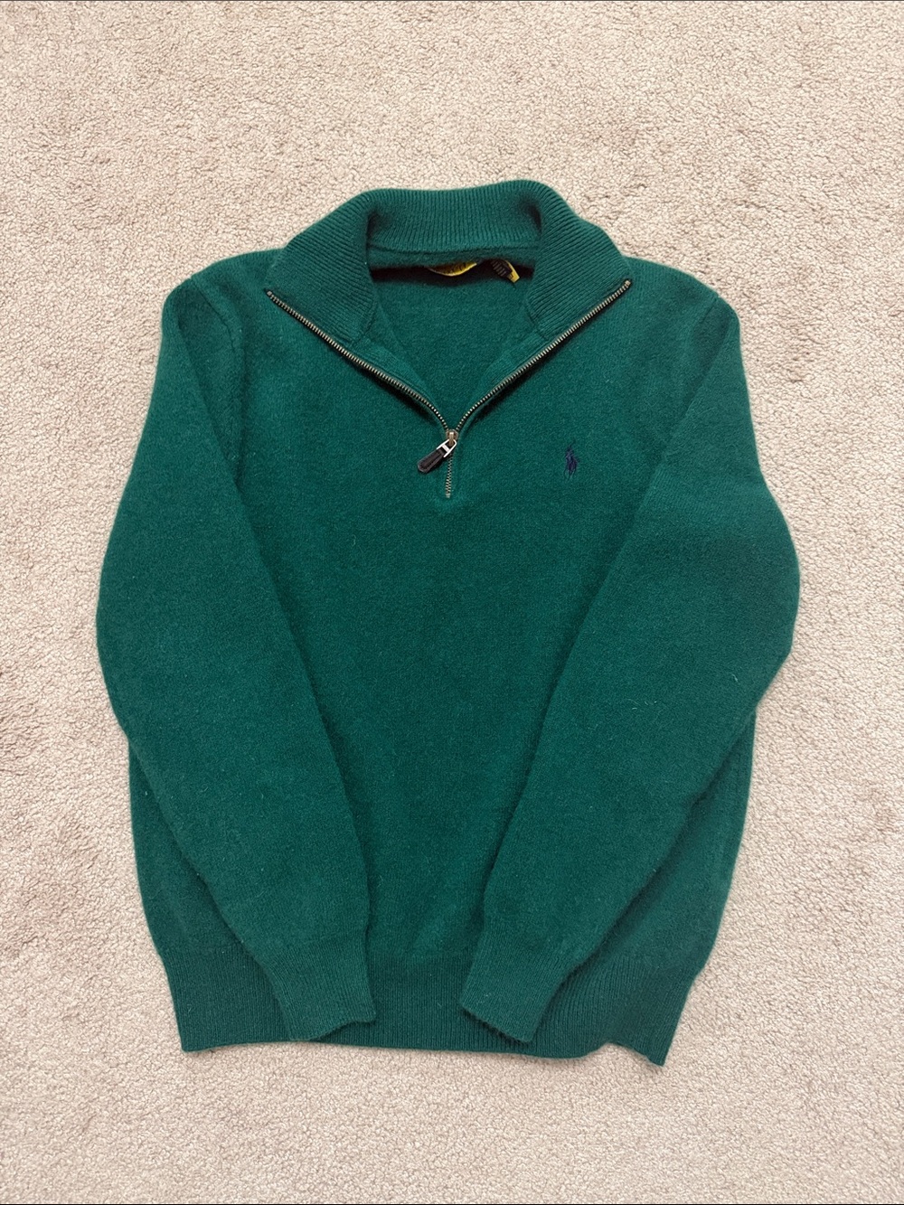 Polo by Ralph Lauren Men's Forest Green Quarter-Zip Sweater